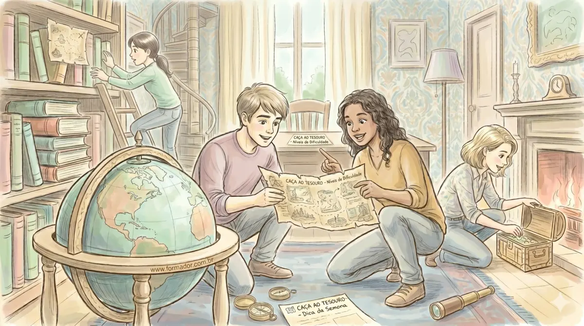Ilustração da Dinâmica Caça ao Tesouro - Objetivos: Ajudar os participantes a memorizarem...