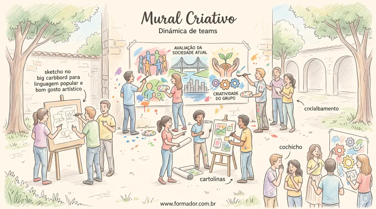 Ilustração da Dinâmica Mural Criativo - Objetivos: Incentivar a criatividade do grupo.