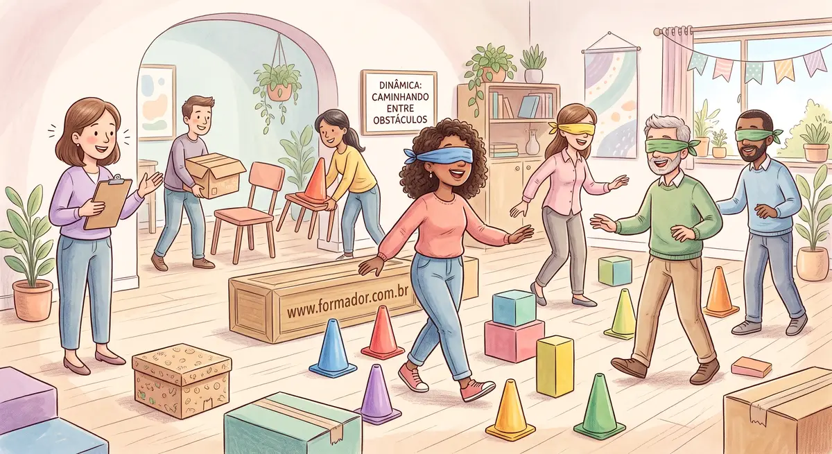 Ilustração da Dinâmica Caminhando entre Obstáculos - Objetivos: Permitir uma discussão sobre as dific...